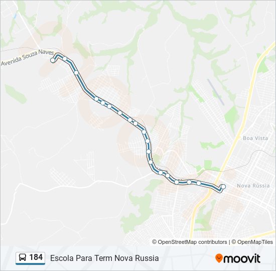 Mapa da linha 184 de ônibus