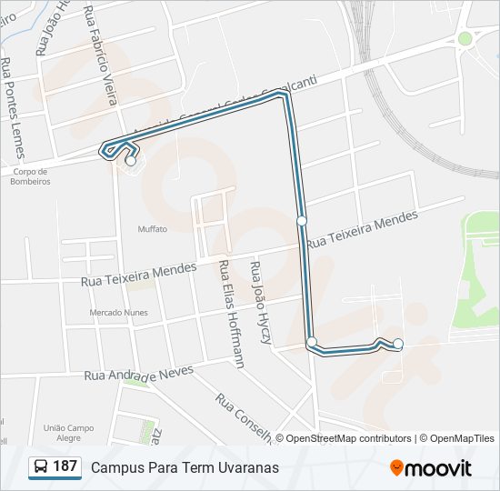 Mapa da linha 187 de ônibus