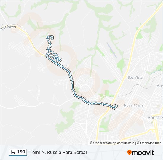 Mapa da linha 190 de ônibus