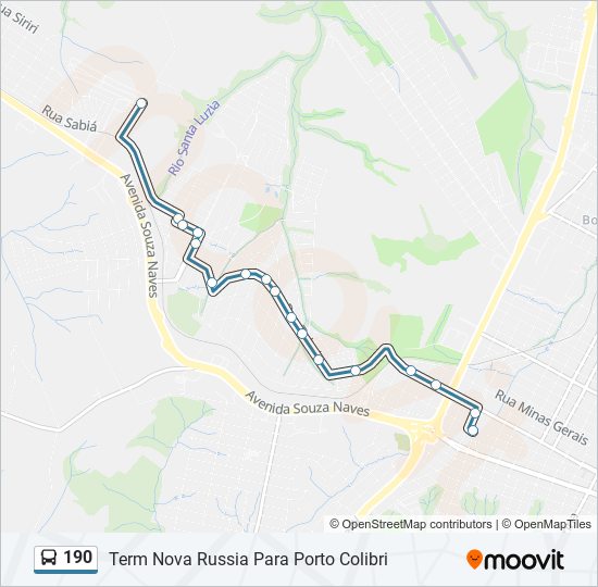 Mapa da linha 190 de ônibus