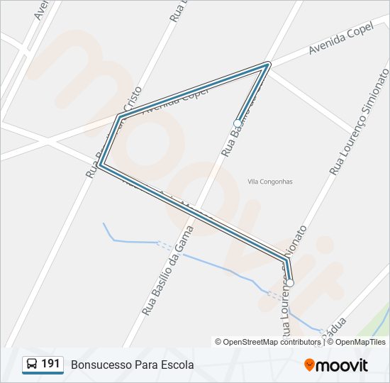 Mapa da linha 191 de ônibus