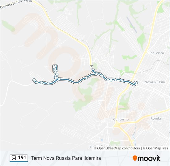 Mapa da linha 191 de ônibus