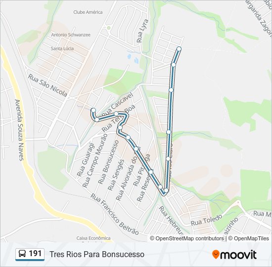 Mapa da linha 191 de ônibus