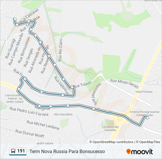 Mapa da linha 191 de ônibus