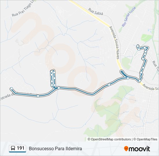 Mapa da linha 191 de ônibus