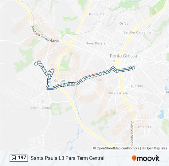 Mapa da linha 197 de ônibus