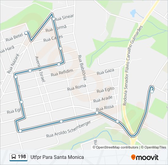 Mapa da linha 198 de ônibus
