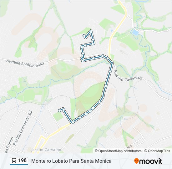Mapa da linha 198 de ônibus