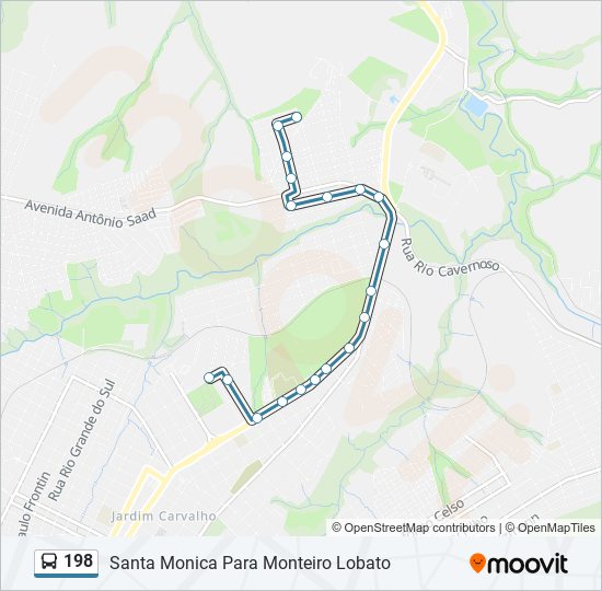 Mapa da linha 198 de ônibus