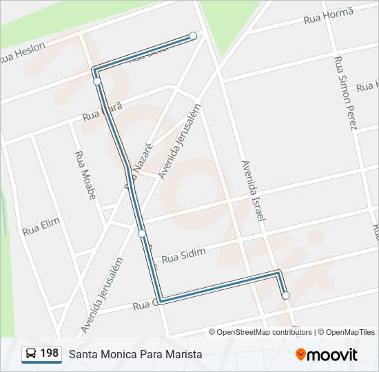 Mapa da linha 198 de ônibus