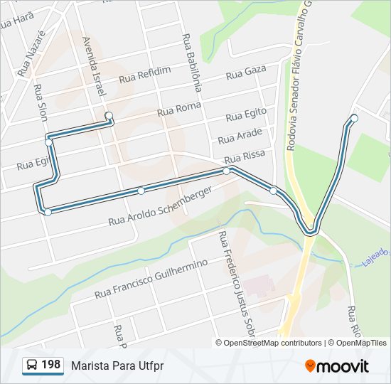 Mapa da linha 198 de ônibus