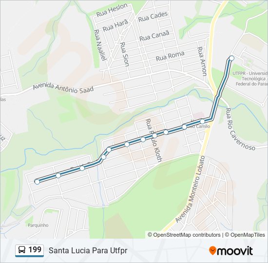 Mapa da linha 199 de ônibus