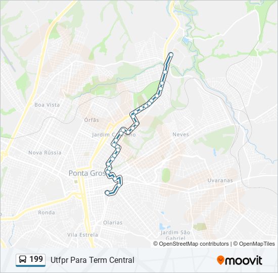 Mapa da linha 199 de ônibus