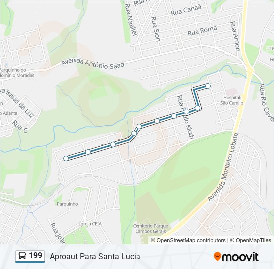 Mapa da linha 199 de ônibus