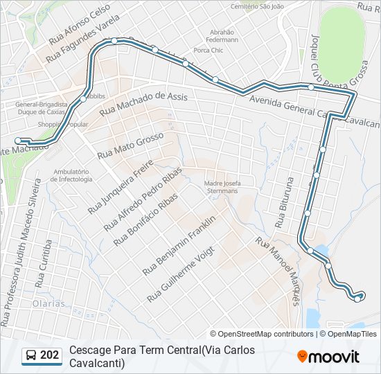 Mapa da linha 202 de ônibus