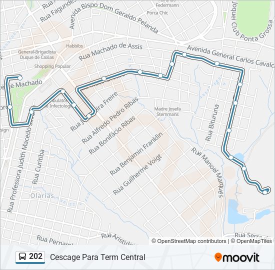 Mapa da linha 202 de ônibus