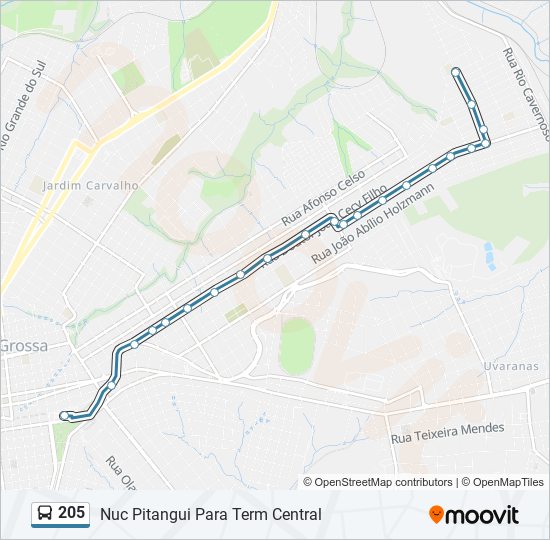 Mapa da linha 205 de ônibus