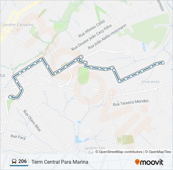 Mapa da linha 206 de ônibus