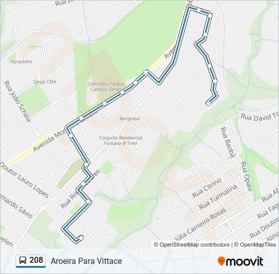 Mapa da linha 208 de ônibus