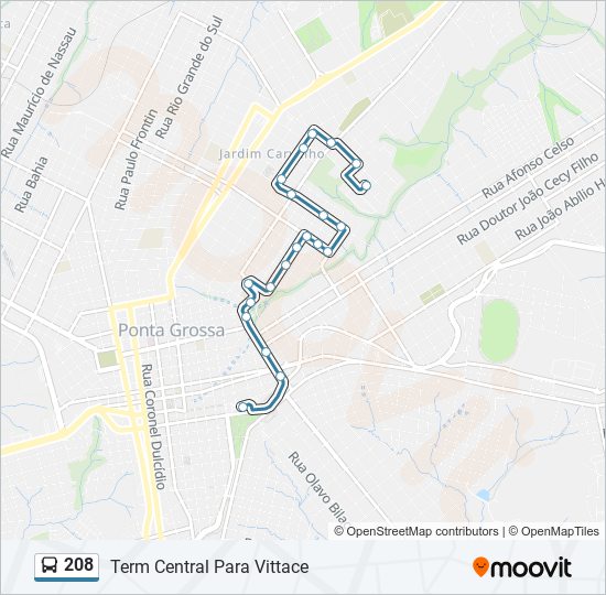 Mapa da linha 208 de ônibus