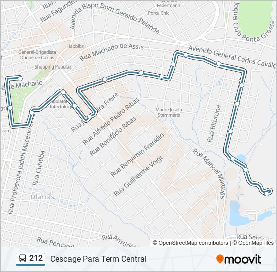 Mapa da linha 212 de ônibus