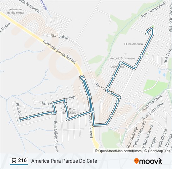Mapa da linha 216 de ônibus