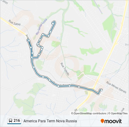 Mapa da linha 216 de ônibus