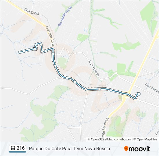 Mapa da linha 216 de ônibus