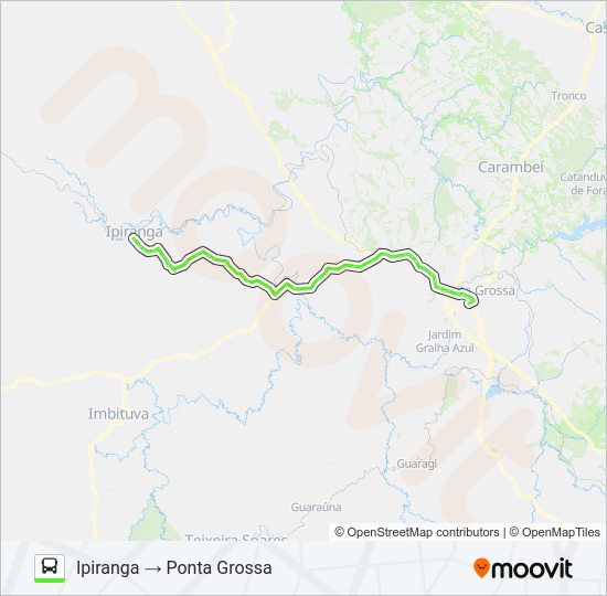 Mapa da linha 0964-50 PONTA GROSSA / IPIRANGA de ônibus