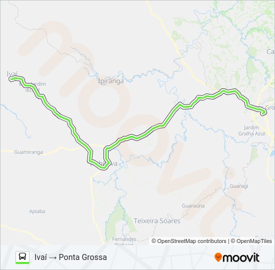 Mapa da linha 0195-50 PONTA GROSSA / IVAÍ (VIA IMBITUVA) de ônibus