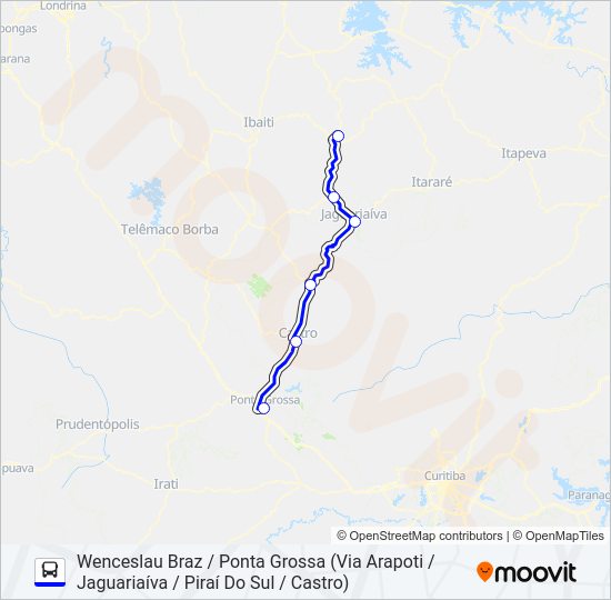 Mapa da linha 1006-50 PONTA GROSSA / WENCESLAU BRAZ de ônibus