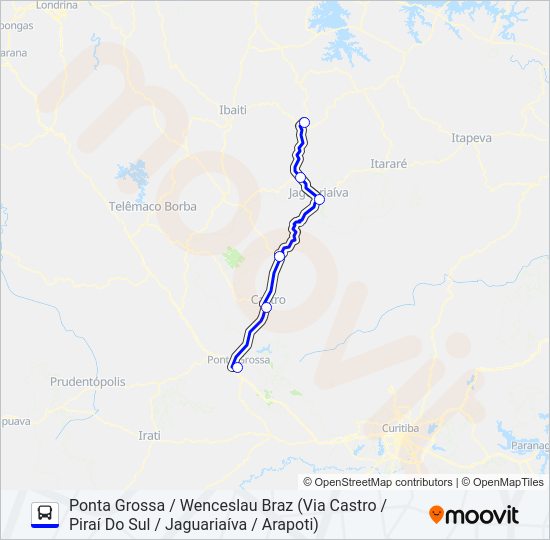 Mapa da linha 1006-50 PONTA GROSSA / WENCESLAU BRAZ de ônibus