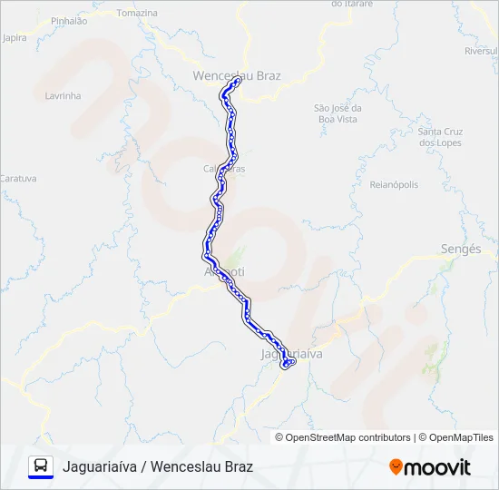 0666-40 WENCESLAU BRAZ / JAGUARIAÍVA (VIA ARAPOTI) Bus Line Map