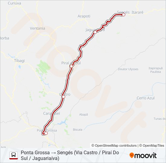 Mapa da linha 0801-30 PONTA GROSSA / SENGÉS de ônibus
