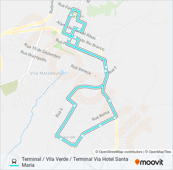 Mapa da linha W03 VILA VERDE / VILA TOYOKI de ônibus