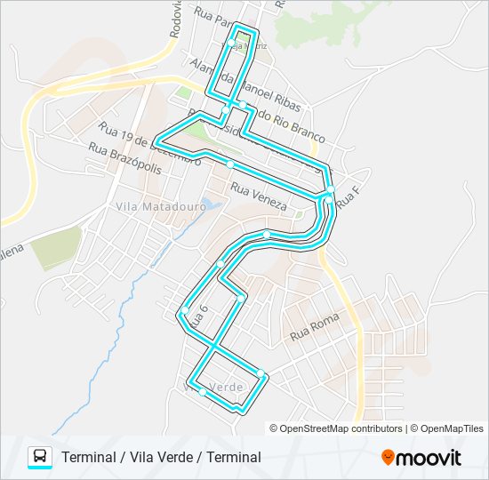Mapa da linha W02 VILA VERDE / VILA FORMOSA de ônibus