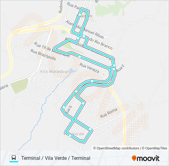 Mapa da linha W02 VILA VERDE / VILA FORMOSA de ônibus