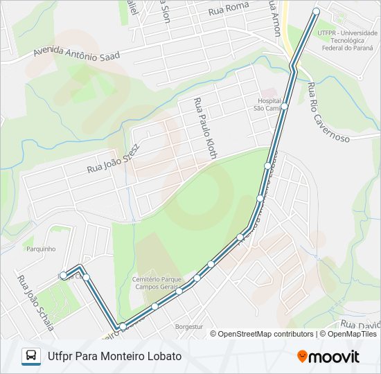 Mapa da linha 110 UTFPR de ônibus