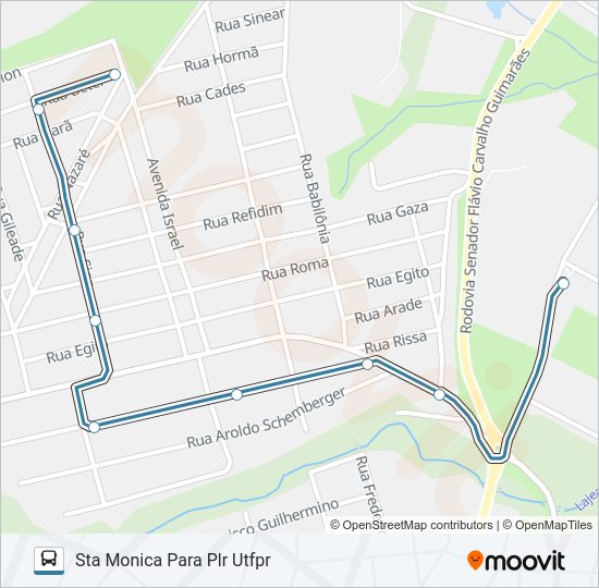 Mapa da linha 110 UTFPR de ônibus