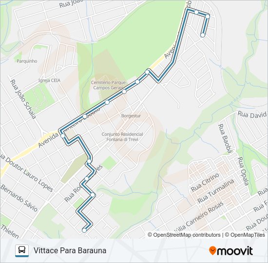 Mapa da linha 208 BARAUNA de ônibus