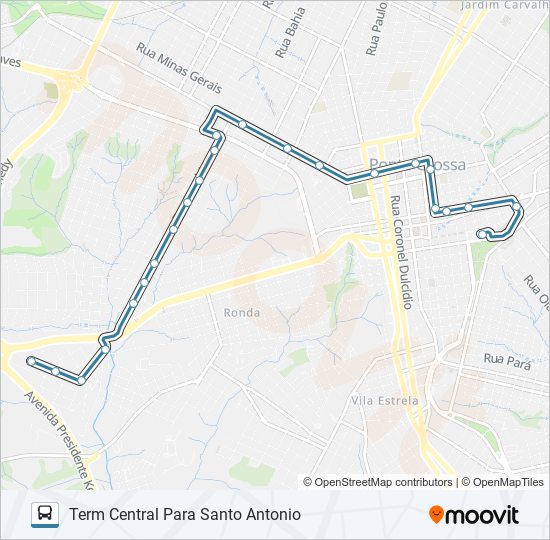 Mapa da linha 169 SANTO ANTONIO de ônibus