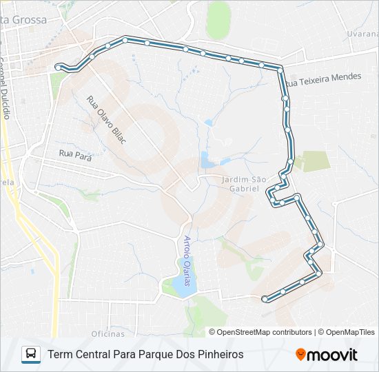 Mapa da linha 075 PARQUE DOS PINHEIROS de ônibus