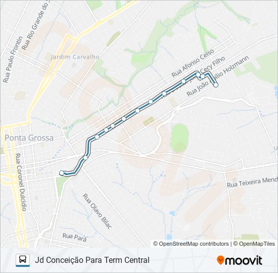 Mapa da linha 205 NUCLEO PITANGUI VIA RIO VERDE de ônibus