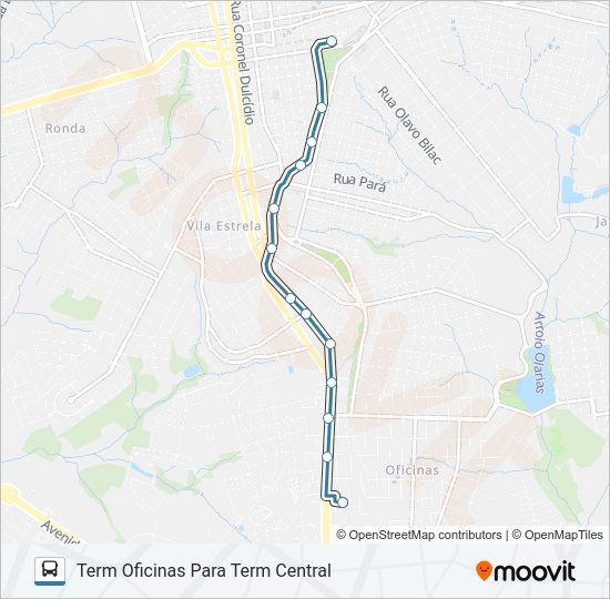 Mapa da linha 069 TERMINAL CENTRAL / TERMINAL OFICINAS de ônibus