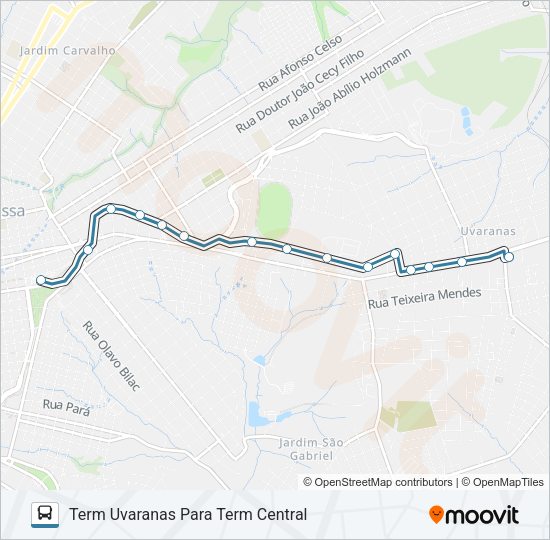 Mapa da linha 219 TERMINAL CENTRAL / TERMINAL UVARANAS de ônibus