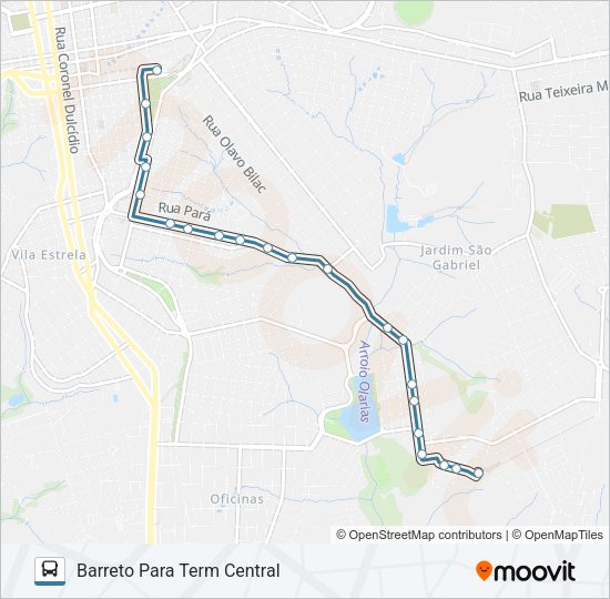 Mapa da linha 084 TERMINAL OFICINAS / TERMINAL NOVA RUSSIA de ônibus