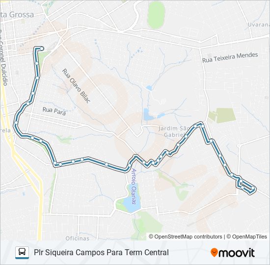 Mapa da linha 052 PLR / TERMINAL CENTRAL de ônibus