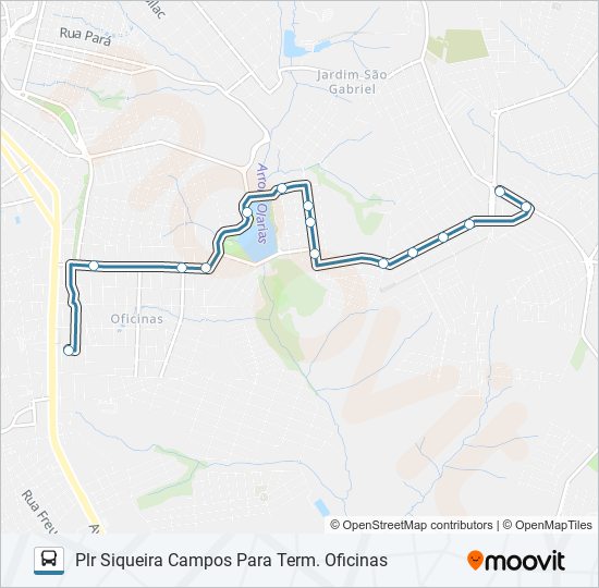 Mapa da linha 053 PLR / TERMINAL OFICINAS de ônibus