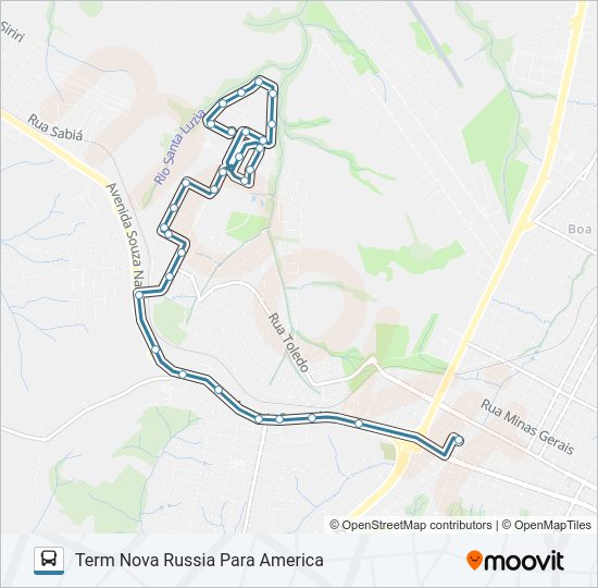 Mapa da linha 216 SANTA LUZIA / TERMINAL NOVA RUSSIA de ônibus
