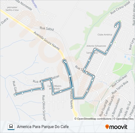 Mapa da linha 216 SANTA LUZIA / TERMINAL NOVA RUSSIA de ônibus